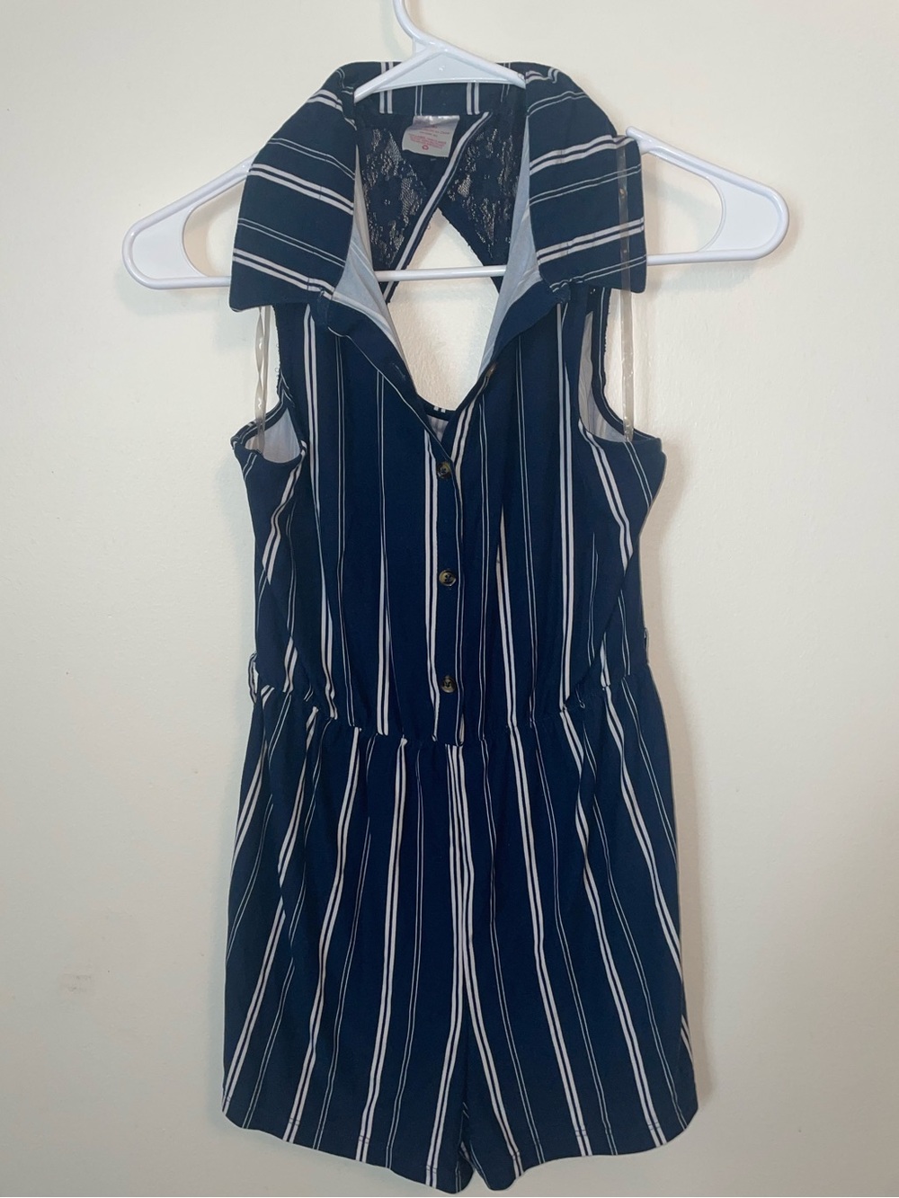 No Boundaries Navy and White Striped Sleeveless Romper
